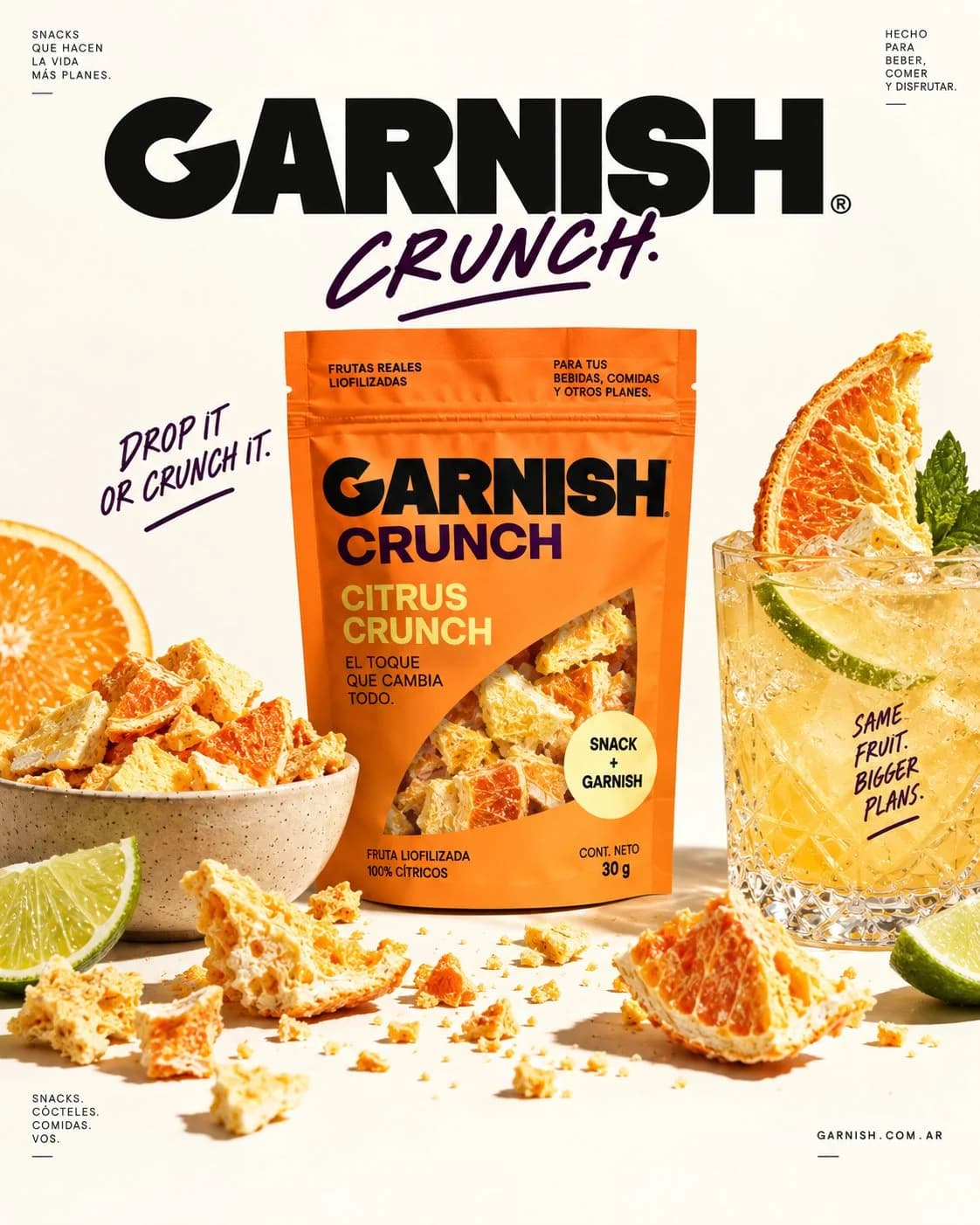 Garnish Crunch, packaging de cítricos